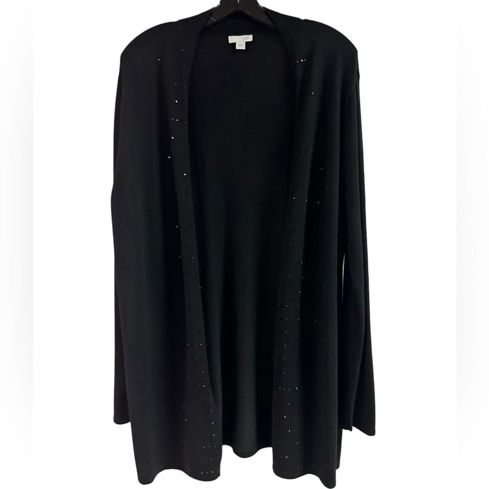 J Jill Black Beaded Open Front Cardigan Sweater Size L